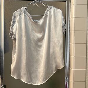 White and grey satin asymmetrical top